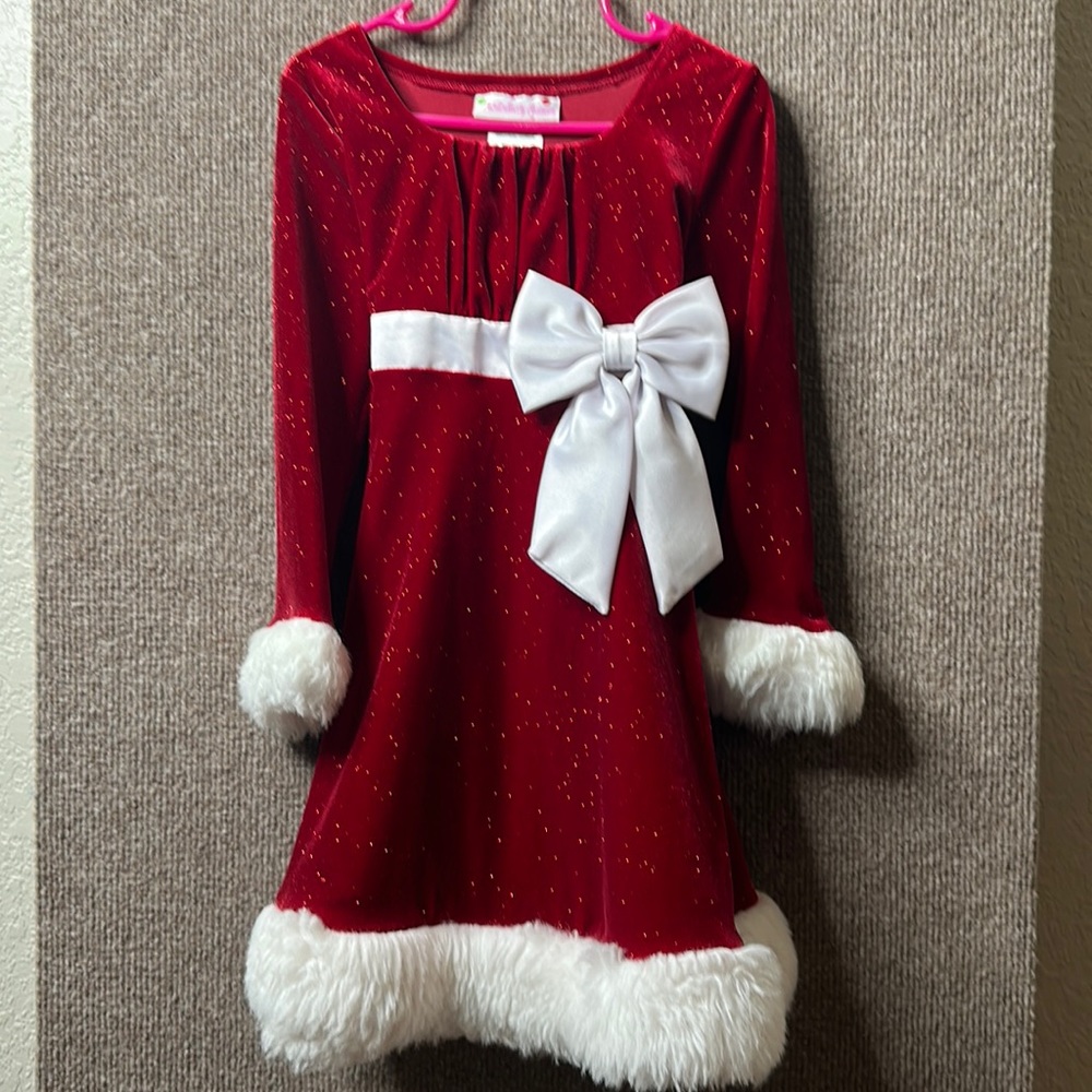 Ashley Ann: Girl's Velveteen Holiday/Party Dress, Faux Fur Trim: Red, Sz 4